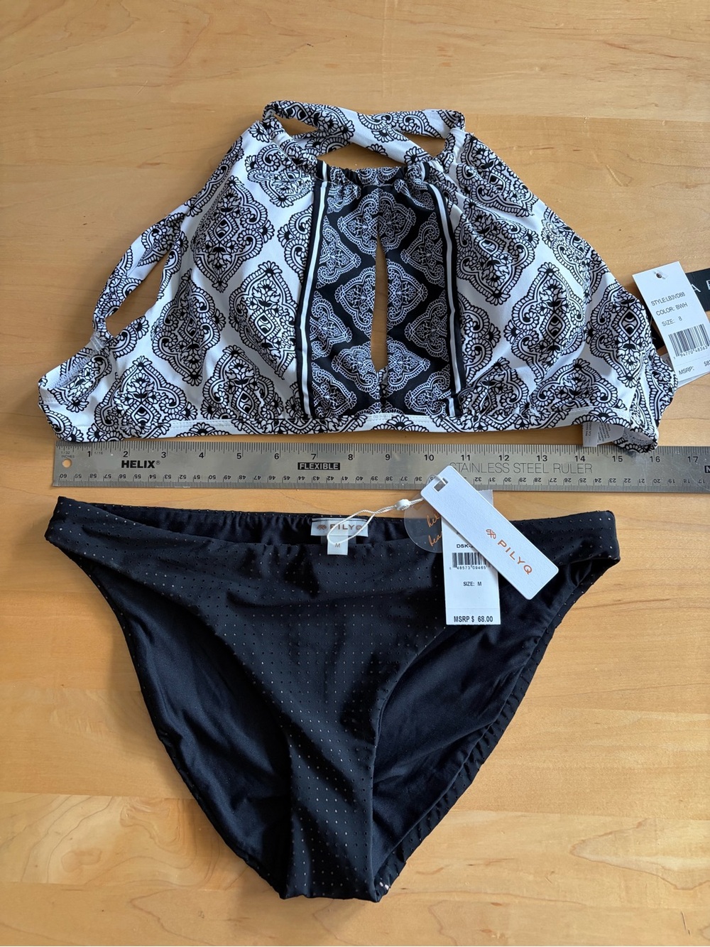 La Blanca Black & White Printed High-Neck Halter Bikini